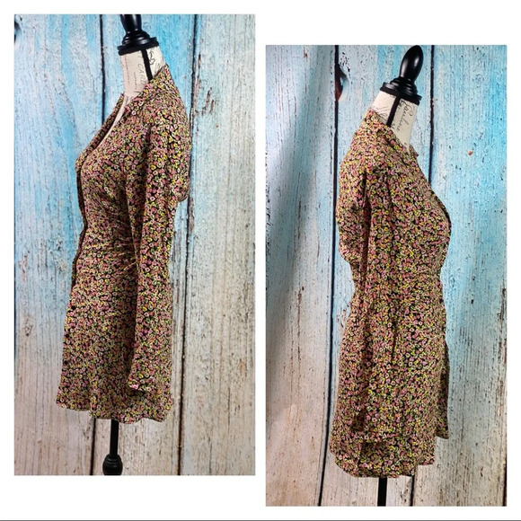 ZARA NWT Black Multi Floral Ditsy Button Up Dress - Picture 5 of 14
